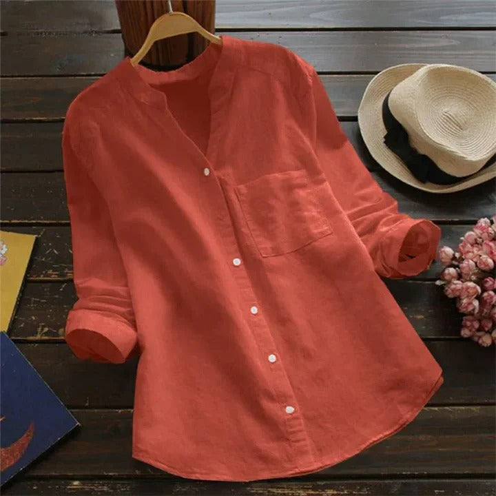 Camisa de mujer de mezcla de lino y algodón