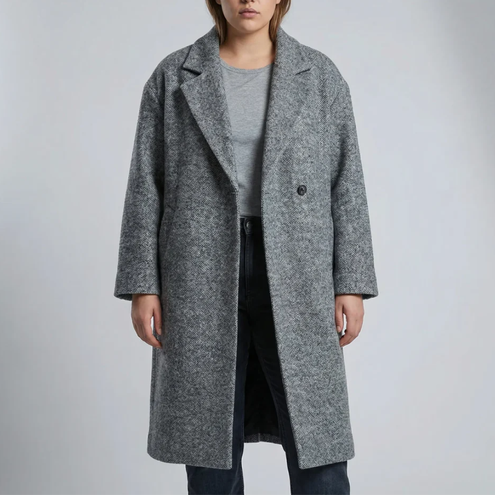 Abrigo Largo a Cuadros Color Block para Mujeres