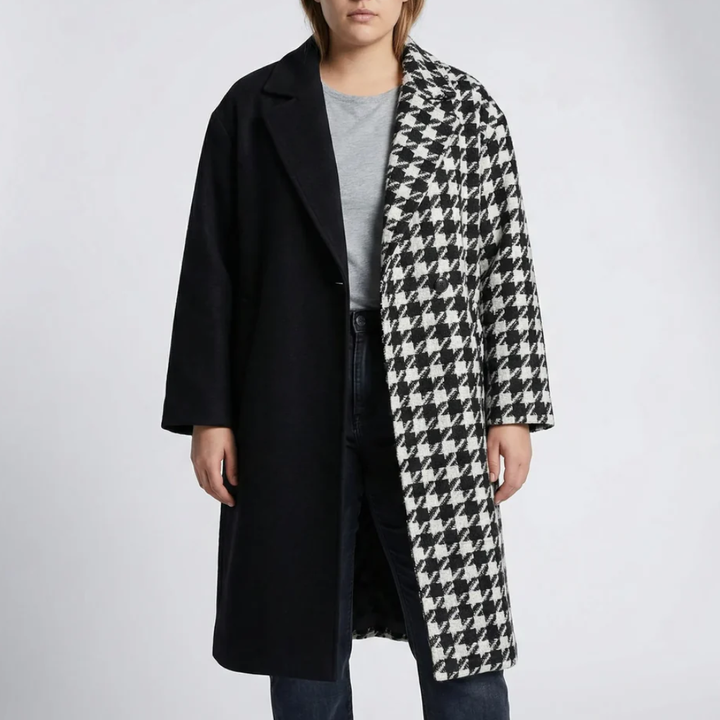 Abrigo Largo a Cuadros Color Block para Mujeres