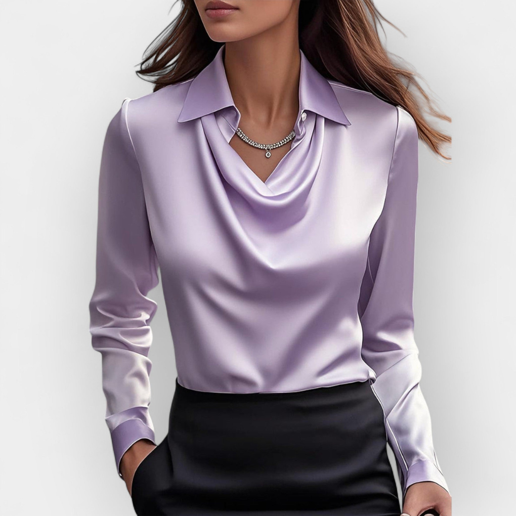 Blusa de Satén Elegante con Cuello Cascada