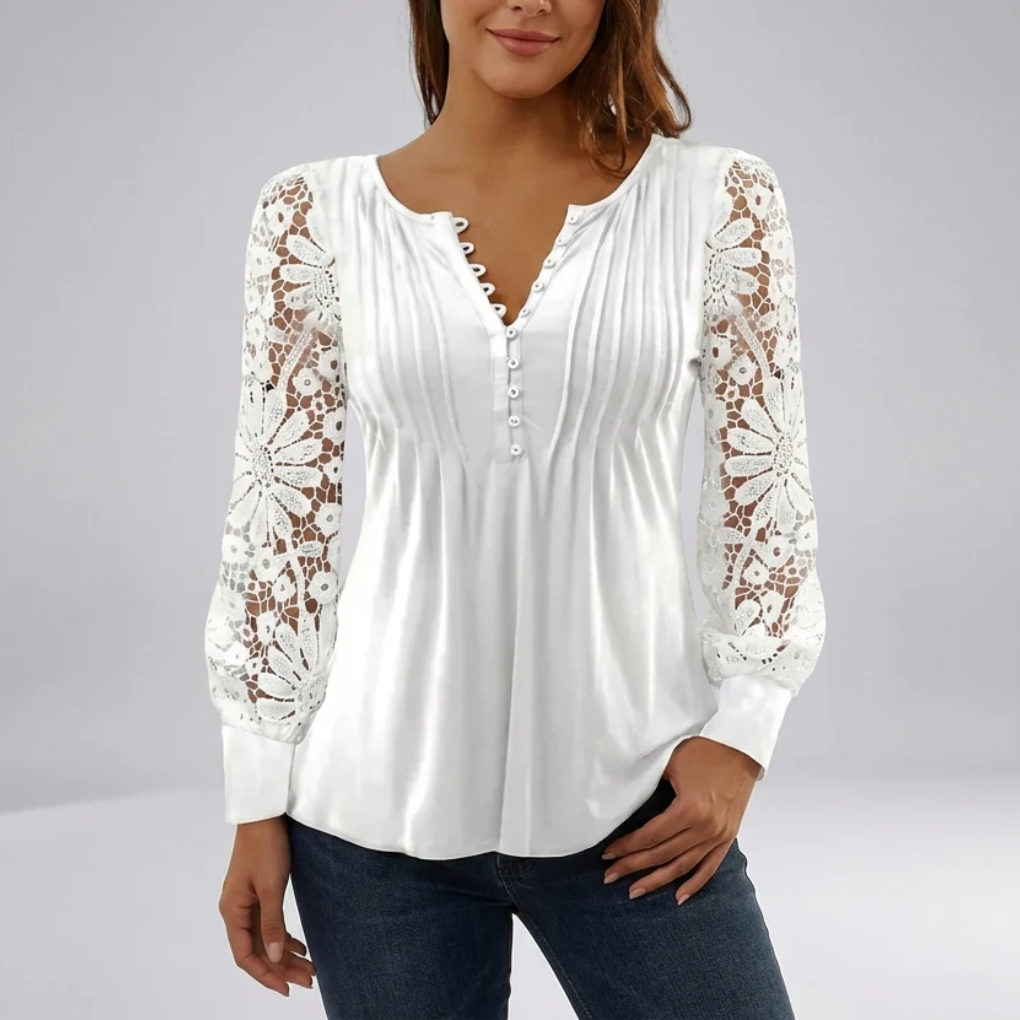 Blusa Floral con Mangas de Encaje Transparente para Mujeres