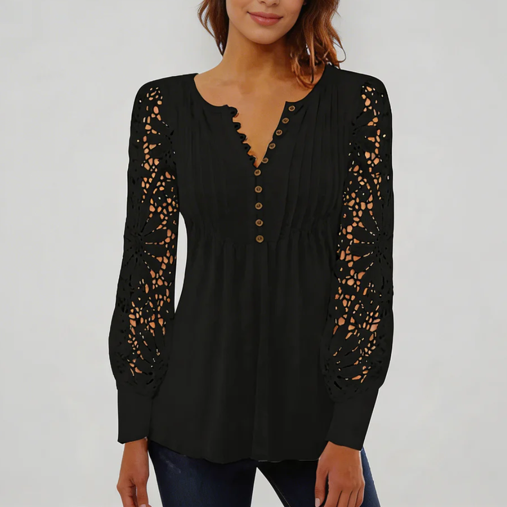 Blusa Floral con Mangas de Encaje Transparente para Mujeres