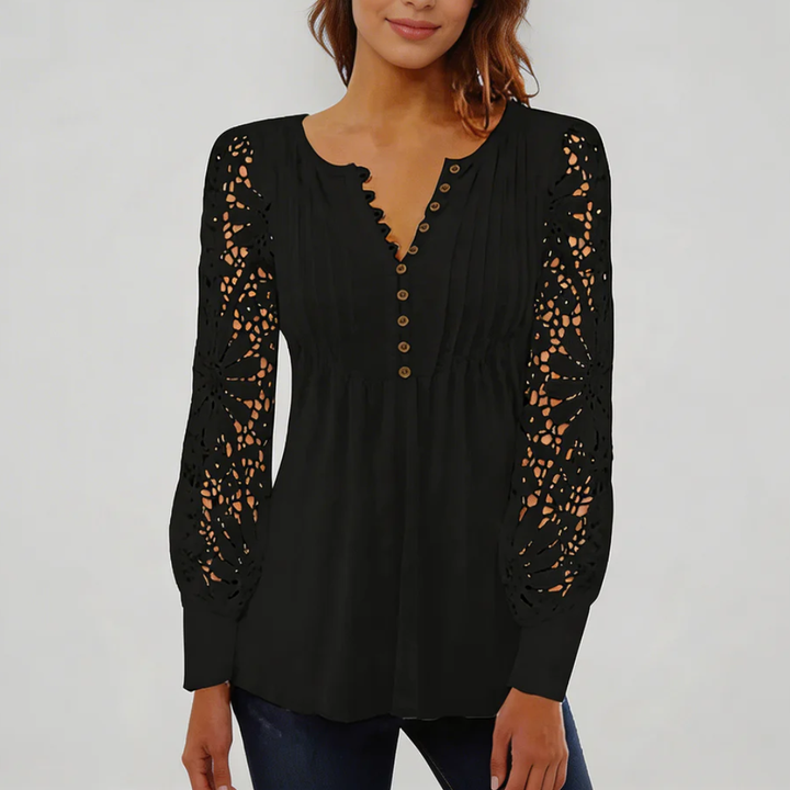 Blusa Floral con Mangas de Encaje Transparente para Mujeres