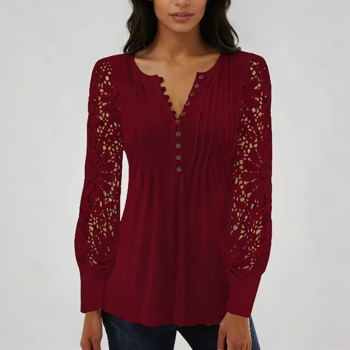 Blusa Floral con Mangas de Encaje Transparente para Mujeres