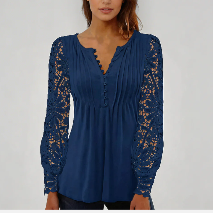 Blusa Floral con Mangas de Encaje Transparente para Mujeres