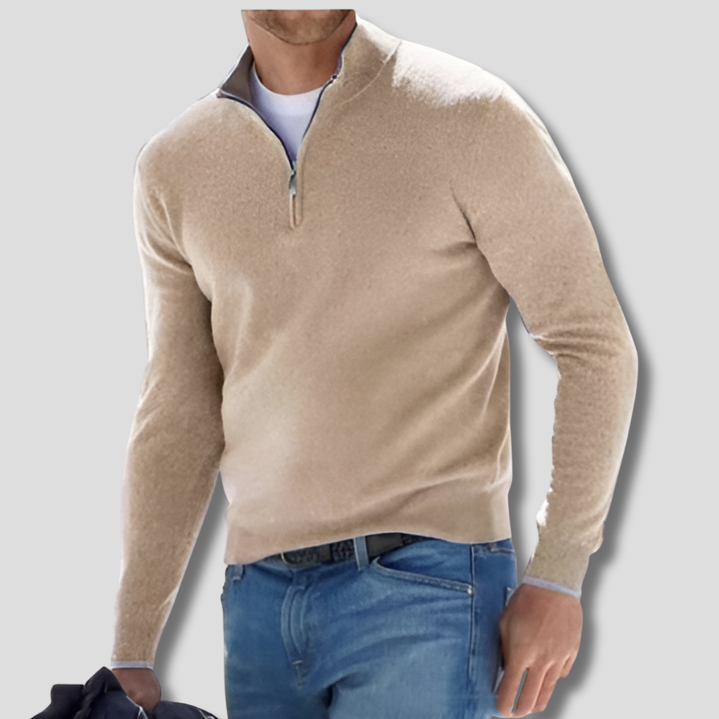 Suéter de Algodón con Cuello con Cremallera para Hombres