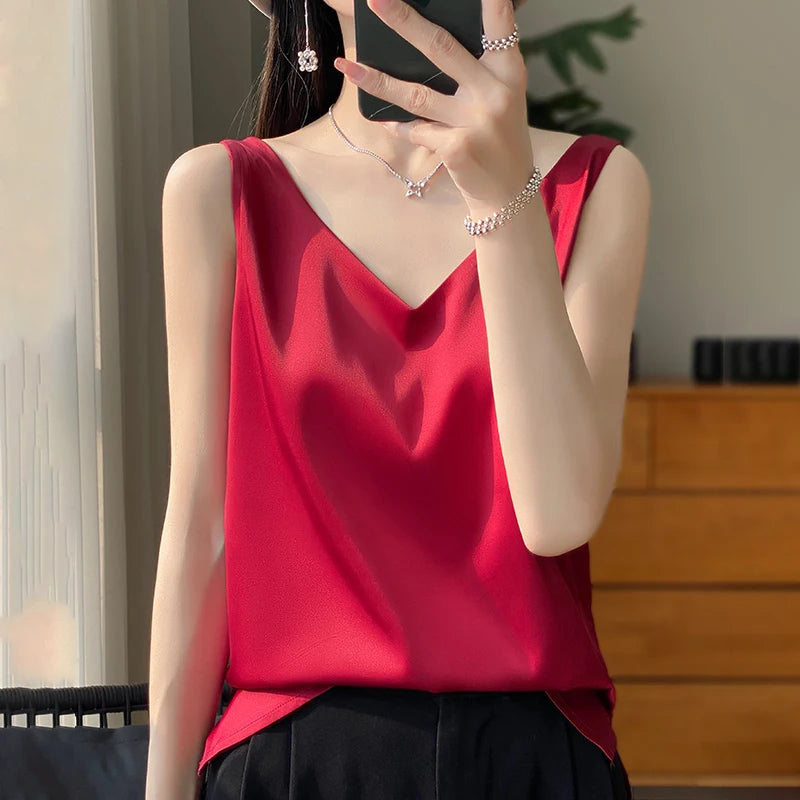 Top de tejido satinado para mujer, vista completa