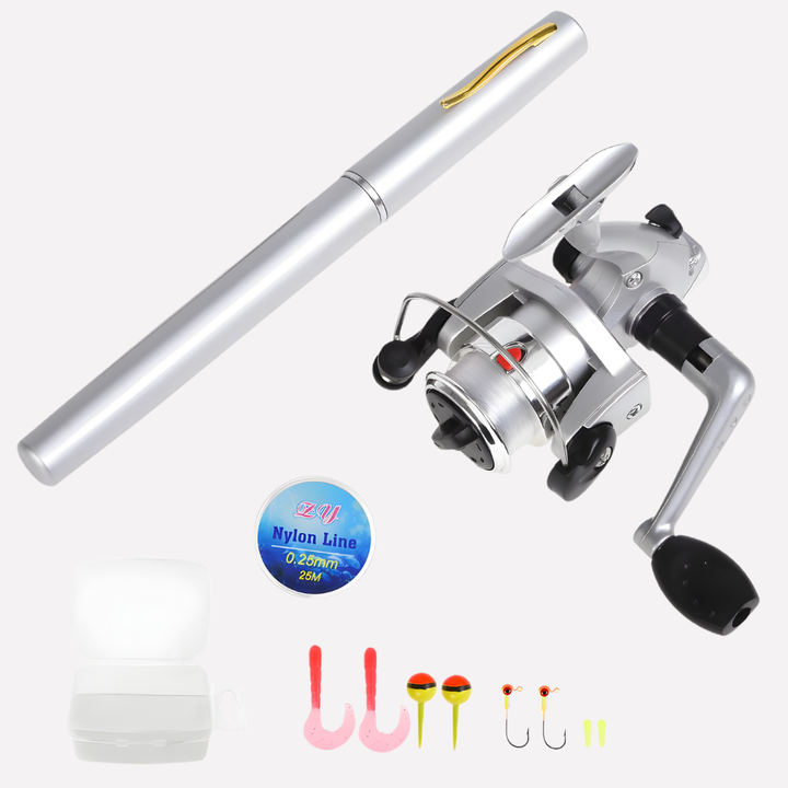 Mini Caña de Pescar + Carrete, Portátil Mini Telescópica Bolsillo