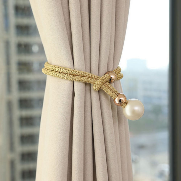 Conjunto de 2 Piezas Elegante y Brillante Tirador de Cortina de Perlas