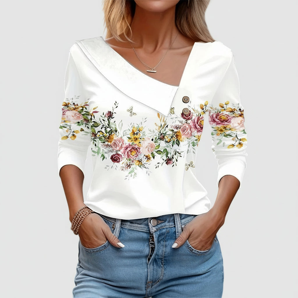 Blusa Floral de Manga Larga Estilosa