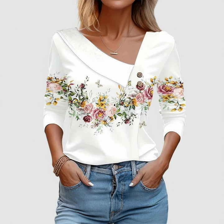 Blusa Floral de Manga Larga Estilosa