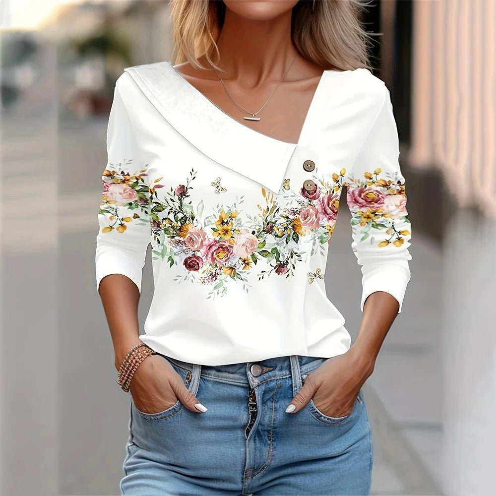 Rezza – Elegante blusa de manga larga con estampado floral