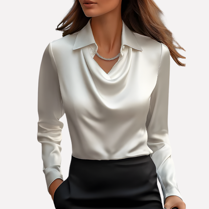 Blusa de Satén para Mujeres con Cuello Drapado