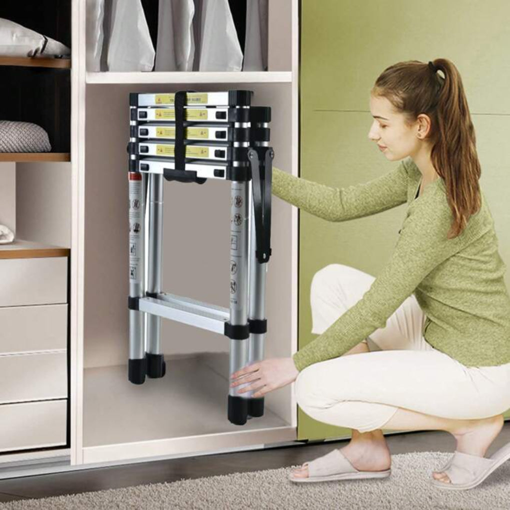Escalera Telescópica de Aluminio 6FT+7FT – Segura, Portátil y Ajustable