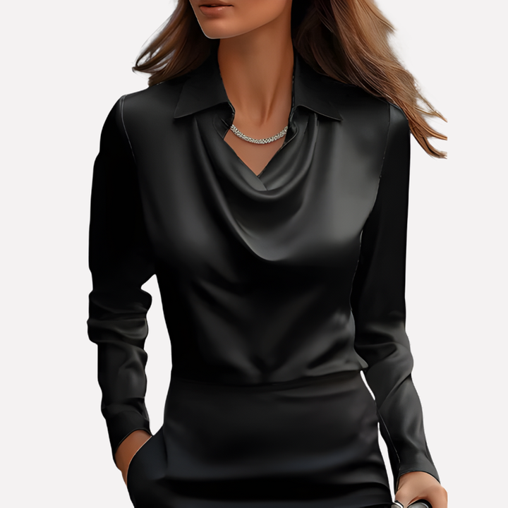 Blusa de Satén para Mujeres con Cuello Drapado