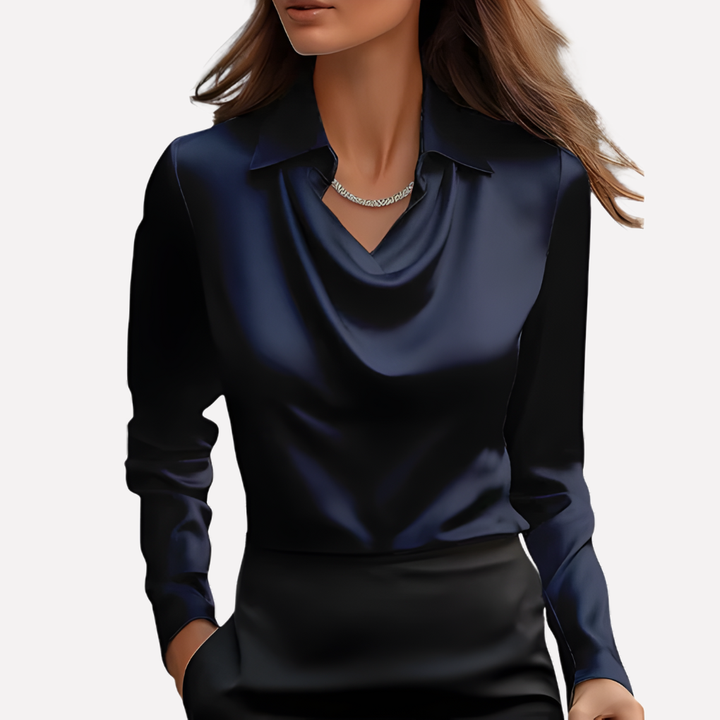Blusa de Satén para Mujeres con Cuello Drapado