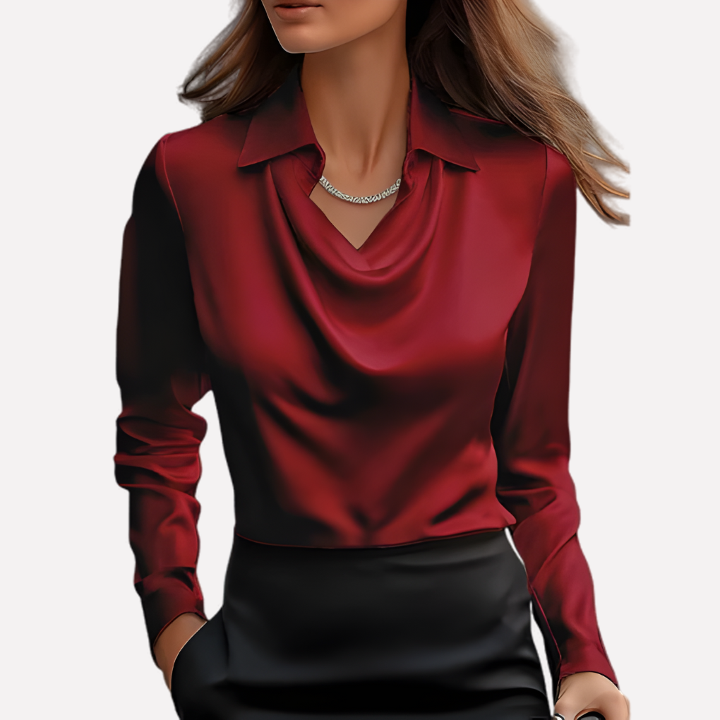 Blusa de Satén para Mujeres con Cuello Drapado