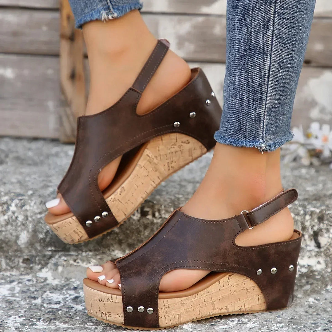 Sandalias de cuña con puntera abierta y lazo cruzado: elegancia refinada con comodidad para el día a día