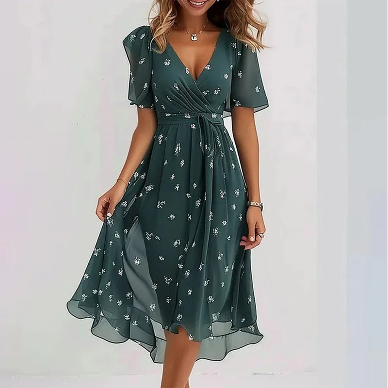 Vestido floral vaporoso de verano (hasta la rodilla)