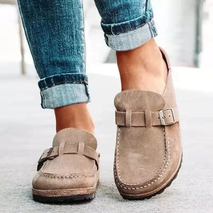Zapatillas planas retro con hebilla para mujer