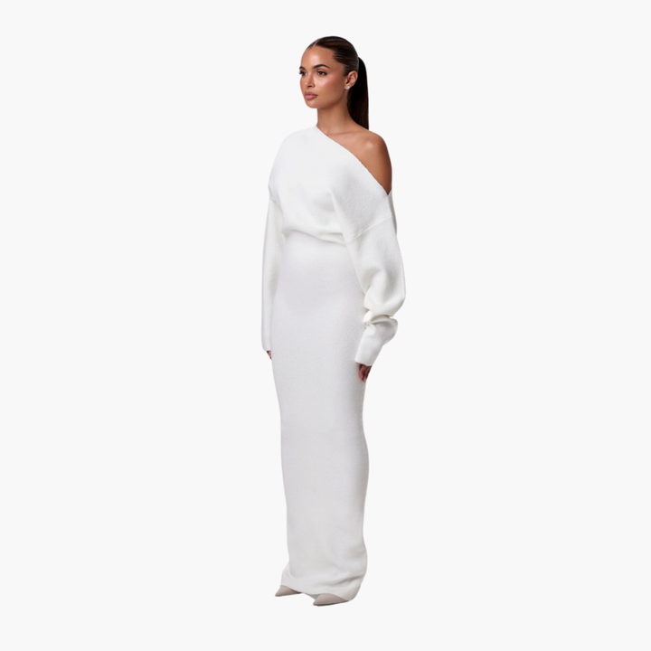 Vestido de Tricot sin Hombros para Mujeres – Vestido de Noche Elegante