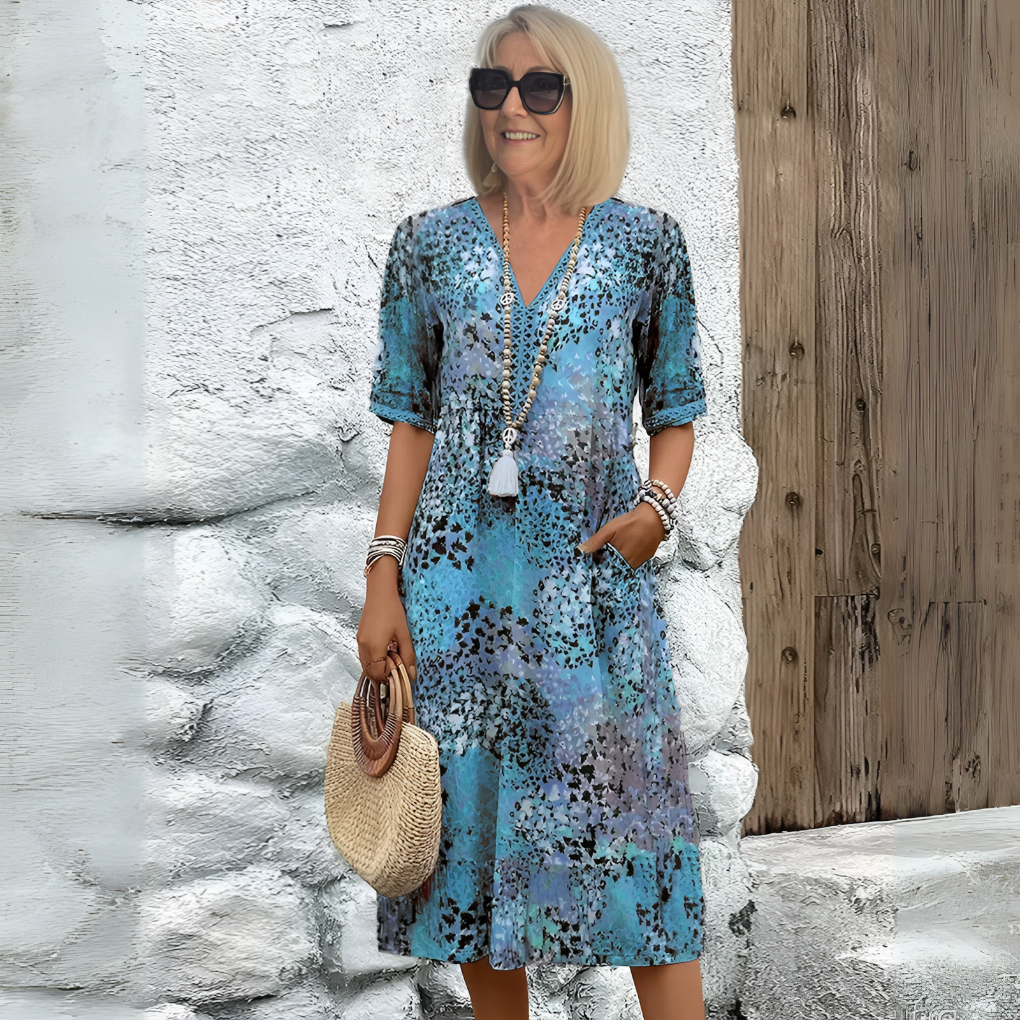 Vestido Midi Suave con Escote en V para Mujeres