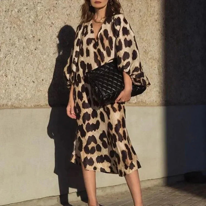 Vestido Elegante Imprimido de Leopardo