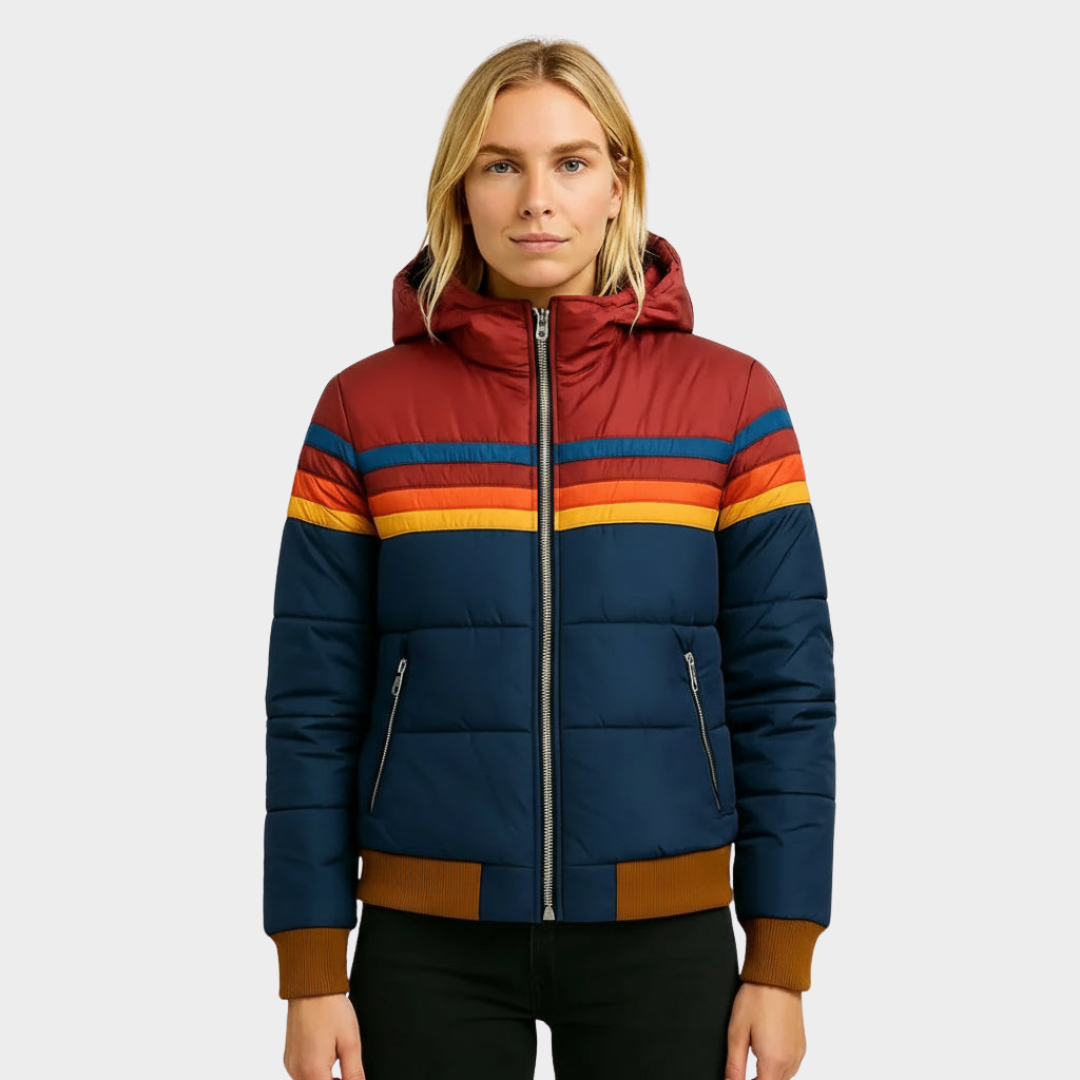 Chaqueta Puffer Multicolor Retro para Mujeres