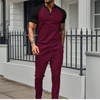 Conjunto de Lounge de Camisa de Botón para Hombres y Pantalones Largos de Gofre