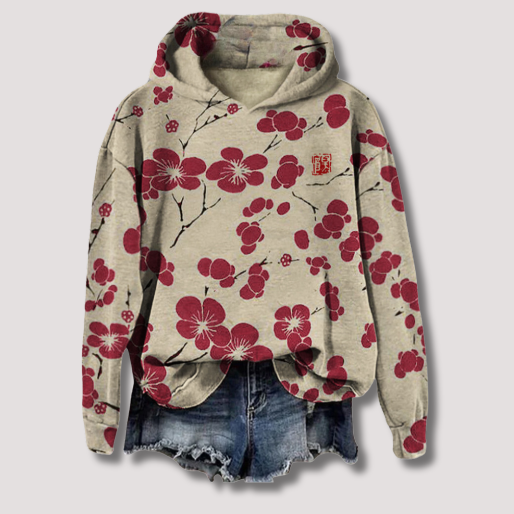 Jersey ligero con estampado floral y capucha