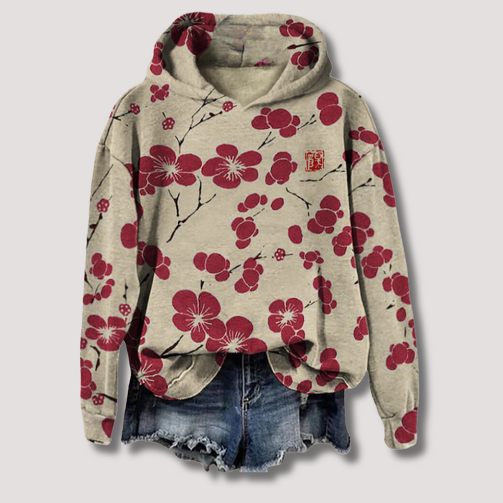 Jersey ligero con estampado floral y capucha