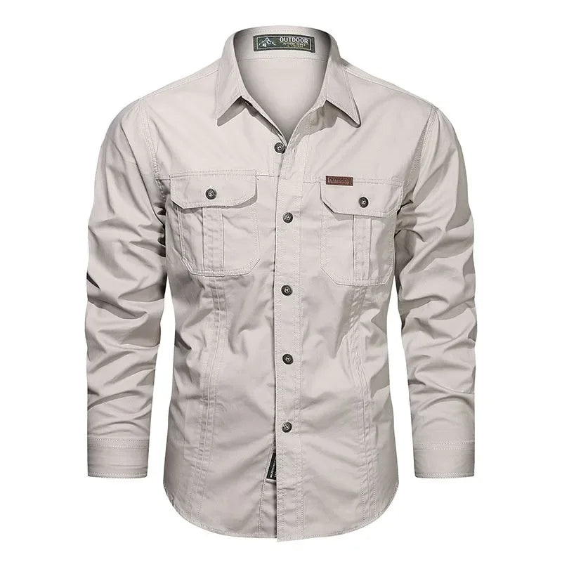 Camisa de Botón con Bolsillo Utilitaria para Hombres