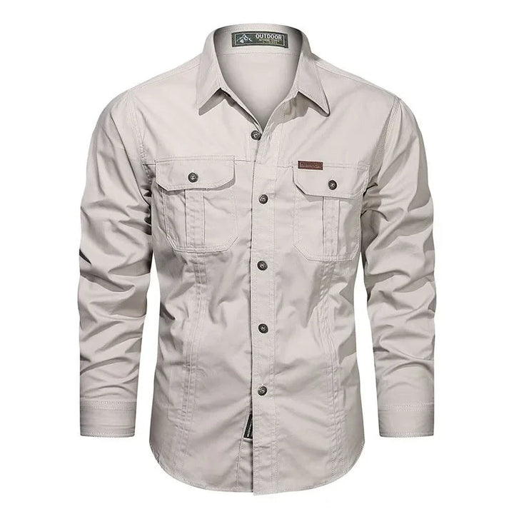 Camisa de Botón con Bolsillo Utilitaria para Hombres