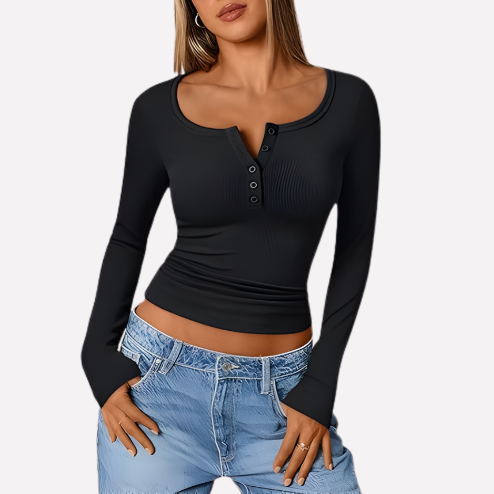 Blusa Henley de Manga Larga para Mujeres
