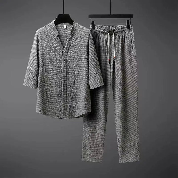 Chándal vintage de lino para hombre, conjunto de 2 piezas: comodidad clásica con un toque moderno