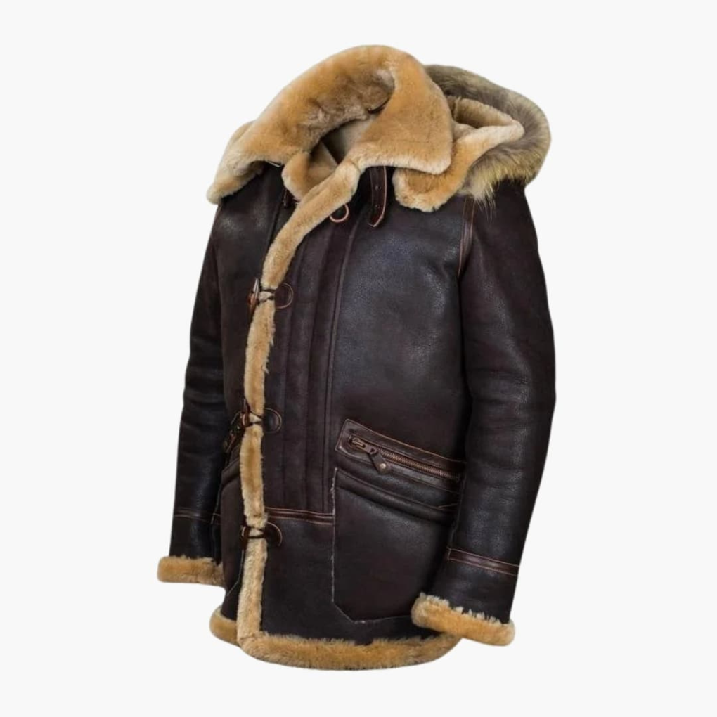 Chaqueta de invierno para hombres con capucha de piel de oveja