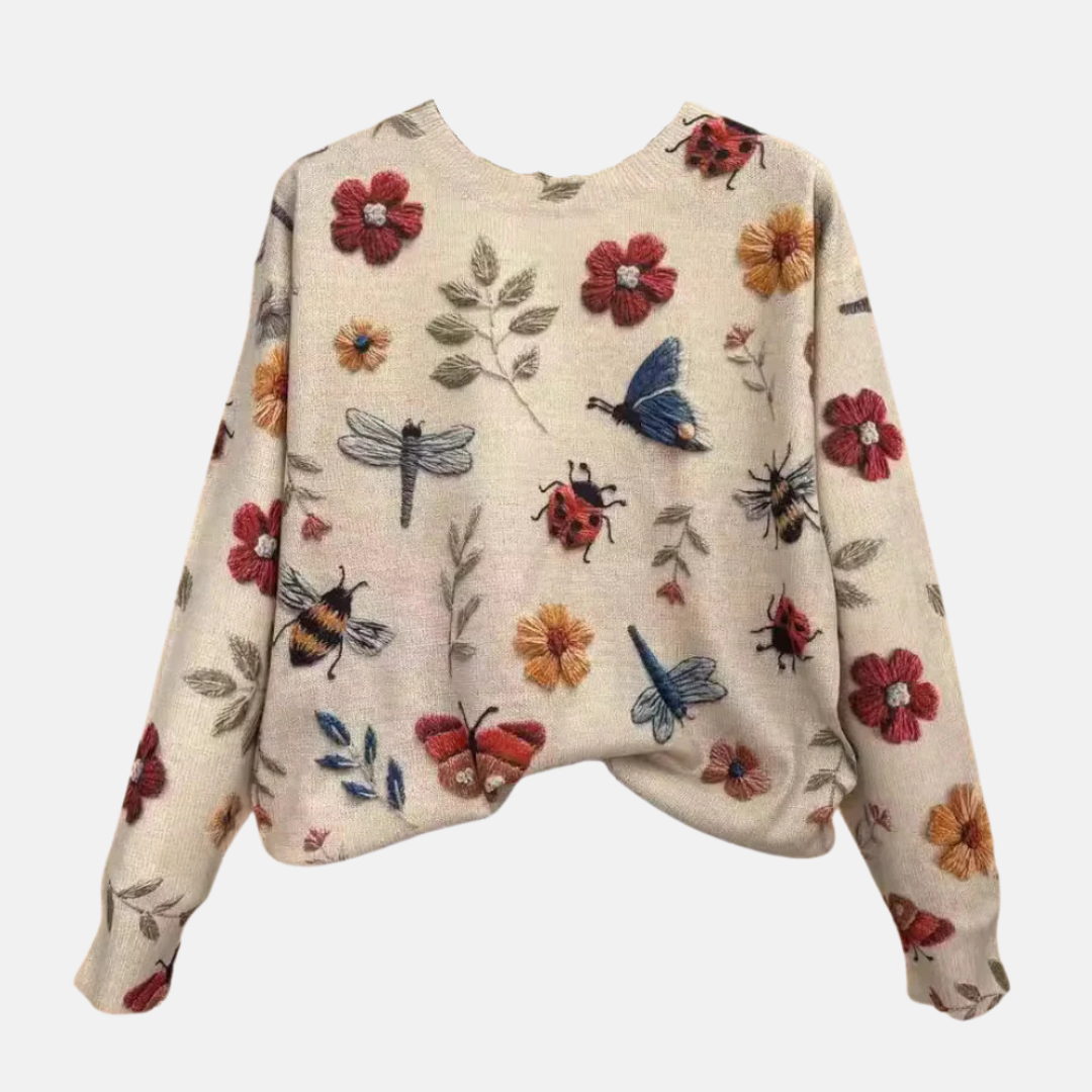 Jersey de punto con motivos florales en 3D