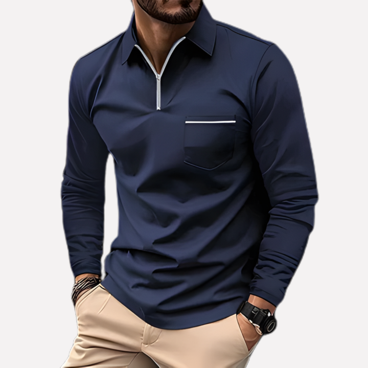 Camisa Polo de Manga Larga para Hombres con Bolsillo en el Pecho