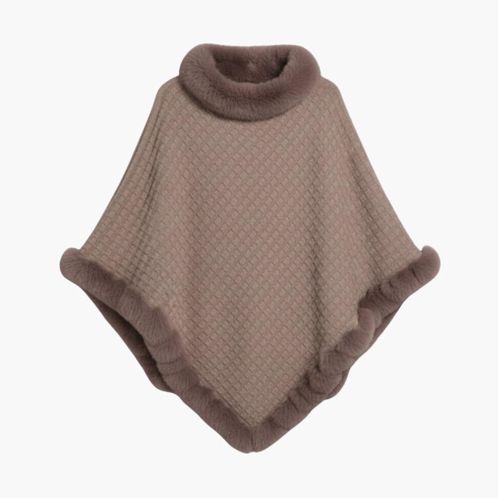 Poncho de Punto para Mujeres con Bordes de Piel Sintética y Ajuste Sobredimensionado