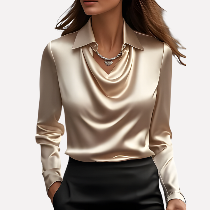 Blusa de Satén para Mujeres con Cuello Drapado