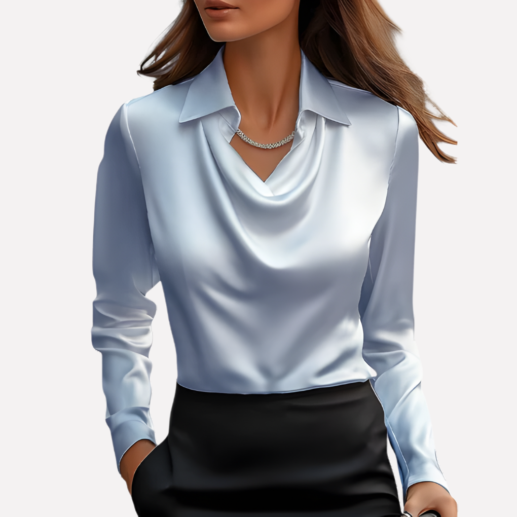 Blusa de Satén para Mujeres con Cuello Drapado