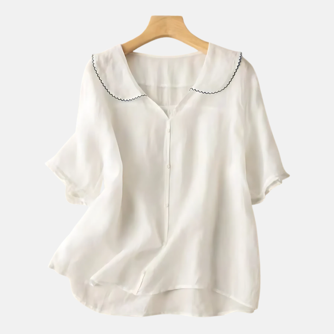 Camisa Retro de Algodón y Lino para Mujeres con Cuello de Muñeca