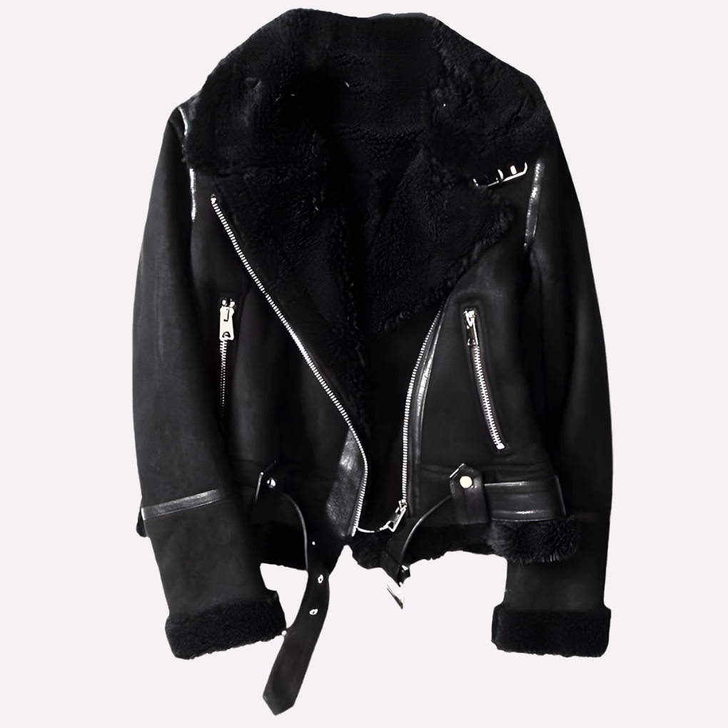 Chaqueta de Mujer con Capa Interior de Peluche y Banda en el Fondo