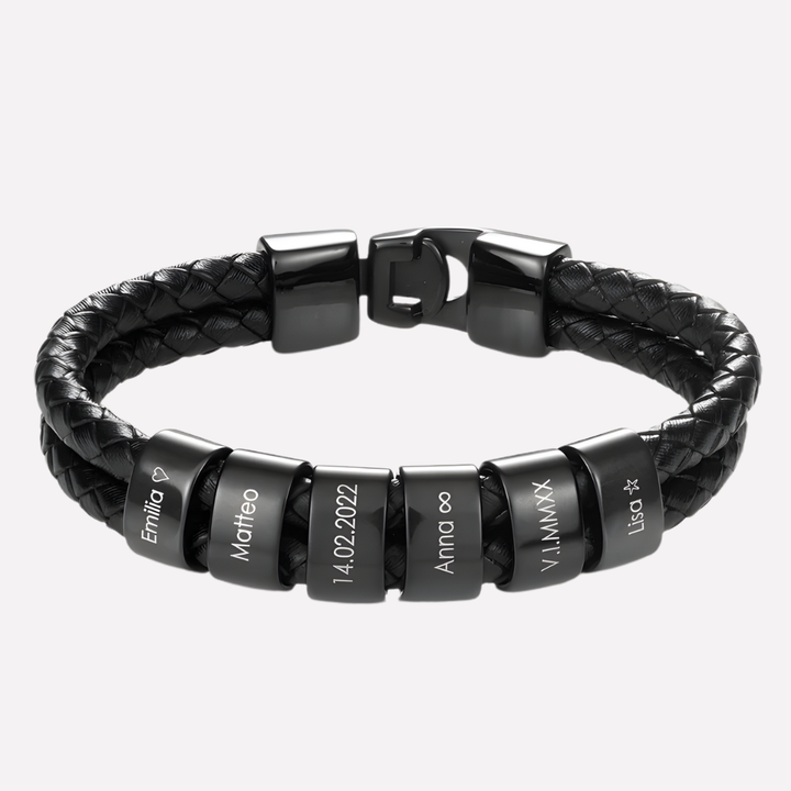 Pulsera Negra para Hombre con Bolas Grabadas
