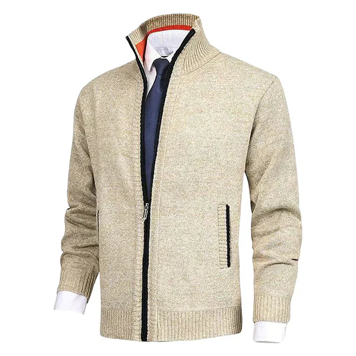 Cárdigan de punto con cremallera, cuello y bolsillos