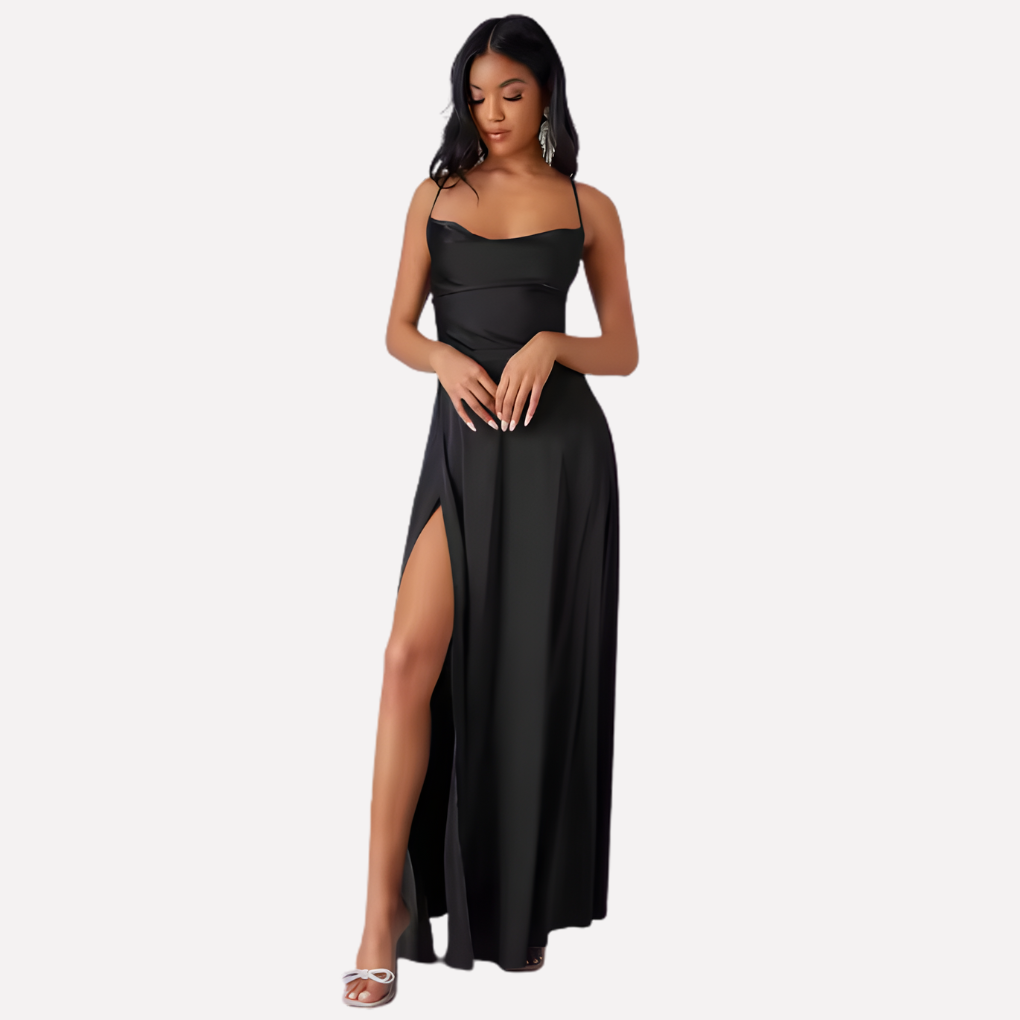 Vestido Maxi Sin Espalda para Mujeres con Alto Rasgado Lateral