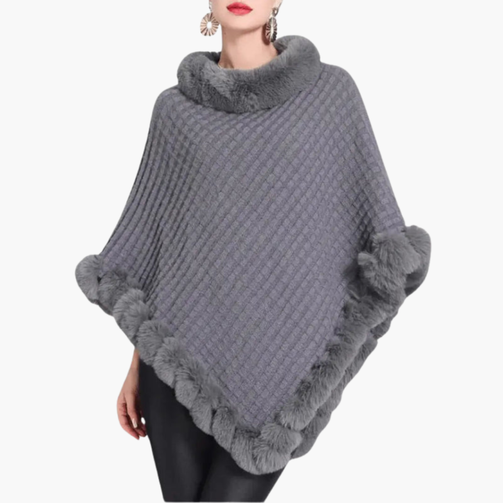 Poncho de Punto para Mujeres con Bordes de Piel Sintética y Ajuste Sobredimensionado