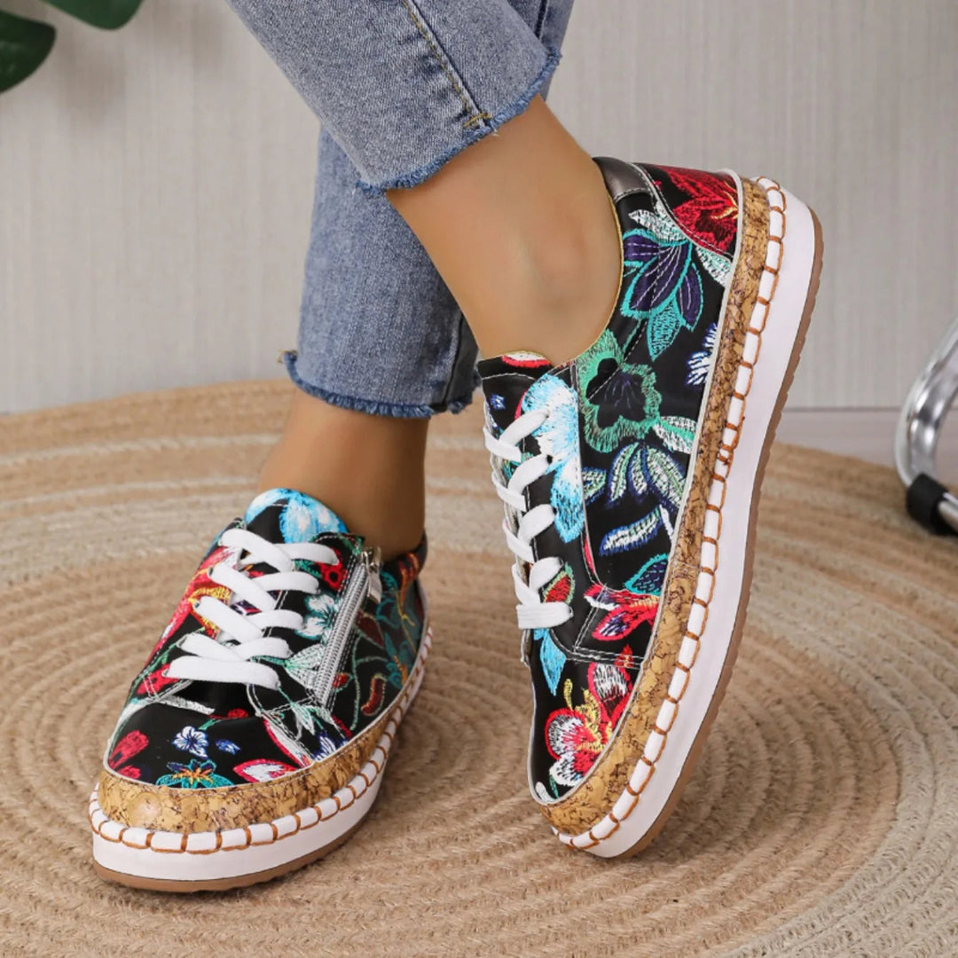Elegantes zapatos de cordones con estampado floral para mujer