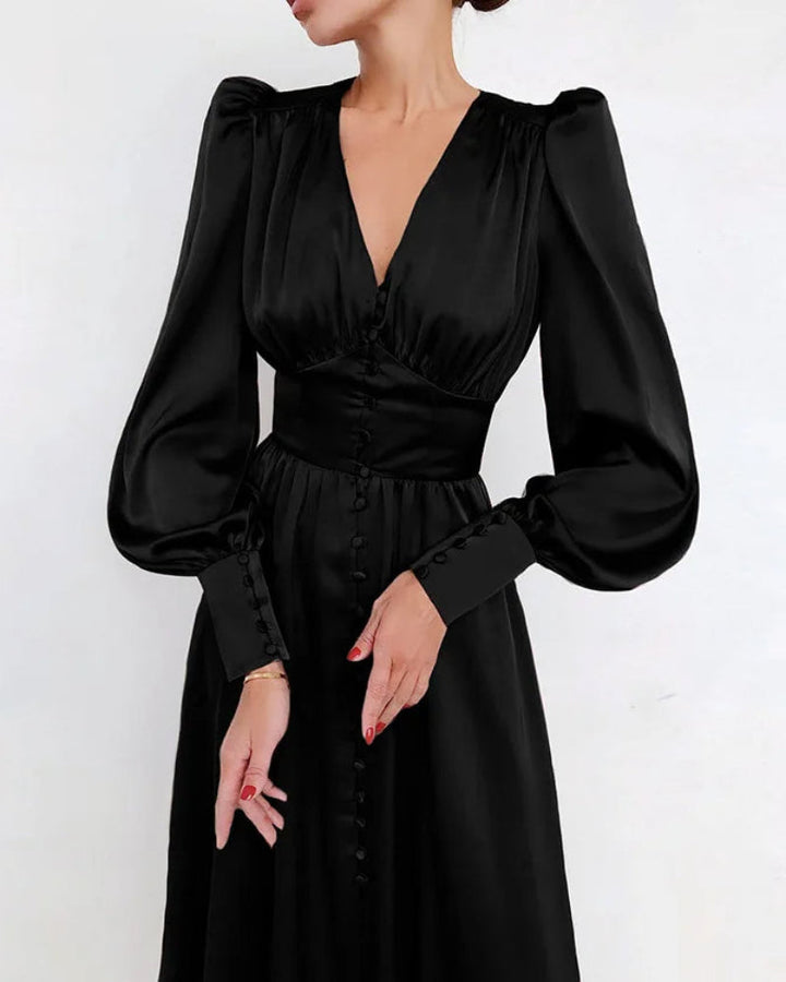 Vestido Maxi de Satén Elegante con Escote en V para Mujeres