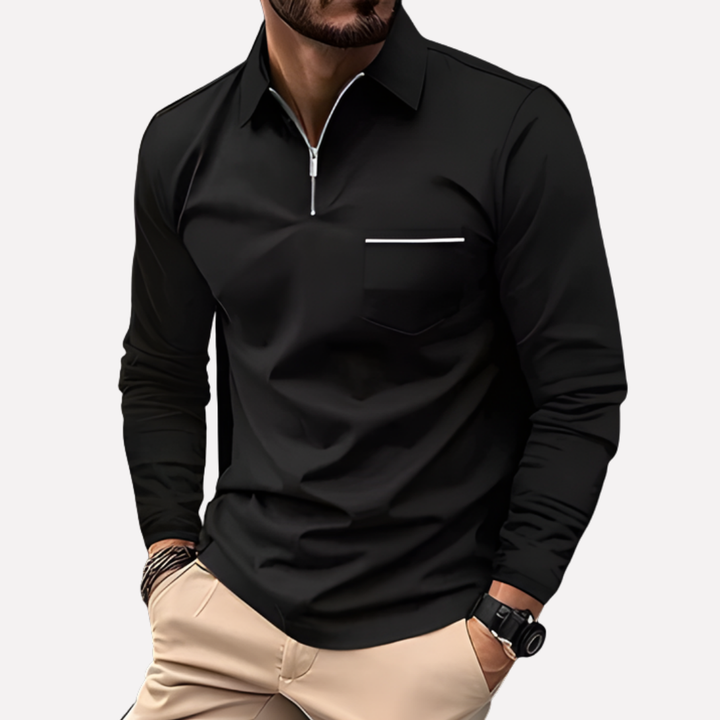 Camisa Polo de Manga Larga para Hombres con Bolsillo en el Pecho